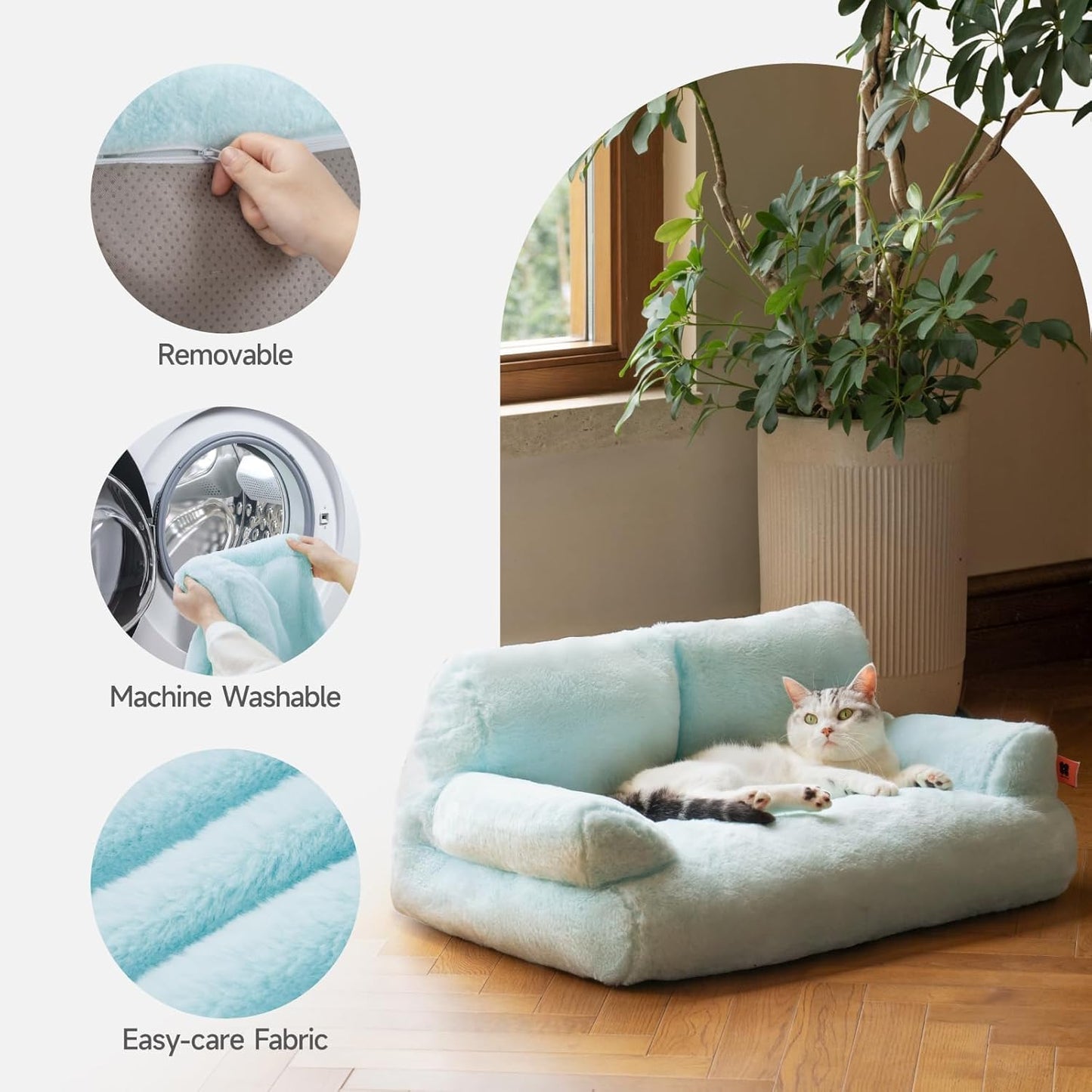 Cat Bed For Indoor Cats - Washable Pet Couch With Non-Slip Bottom