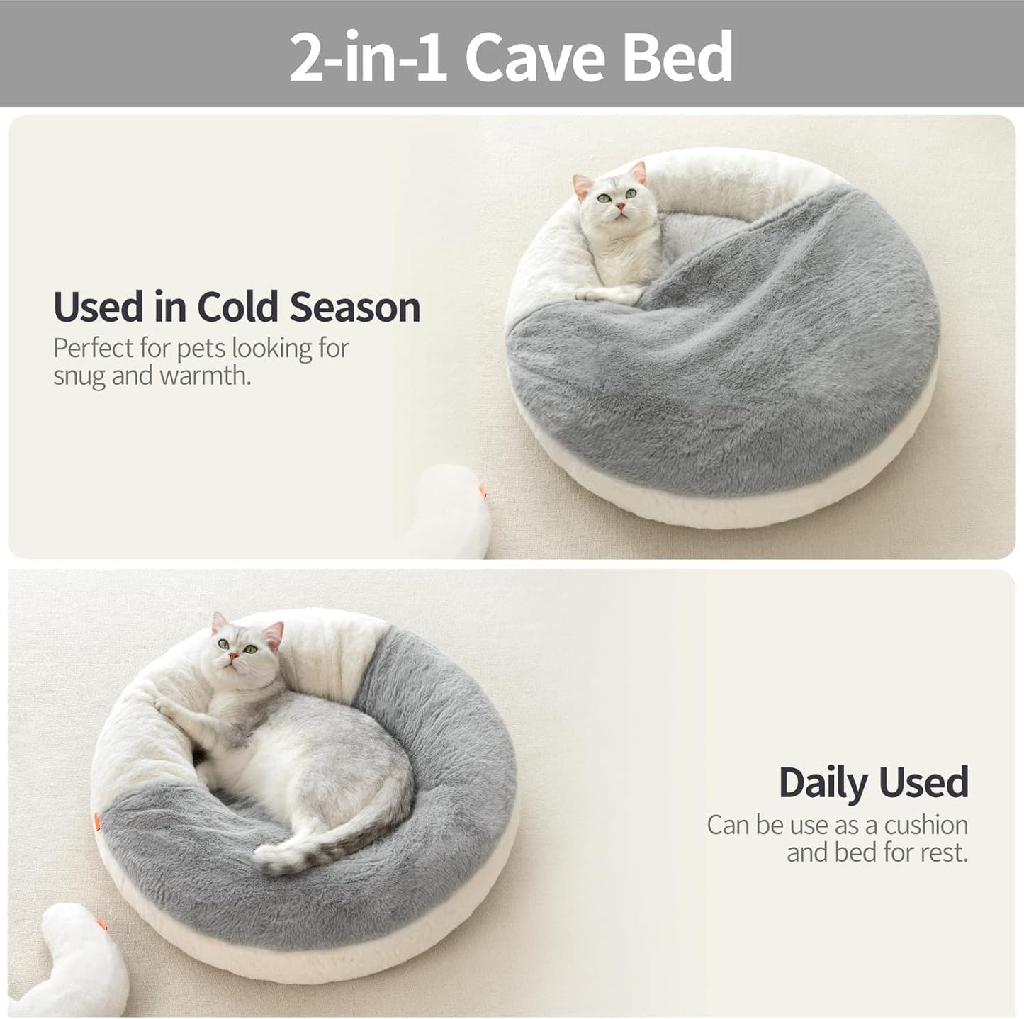 Washable Pet Bed With Blanket & Non-Slip Base For Cats