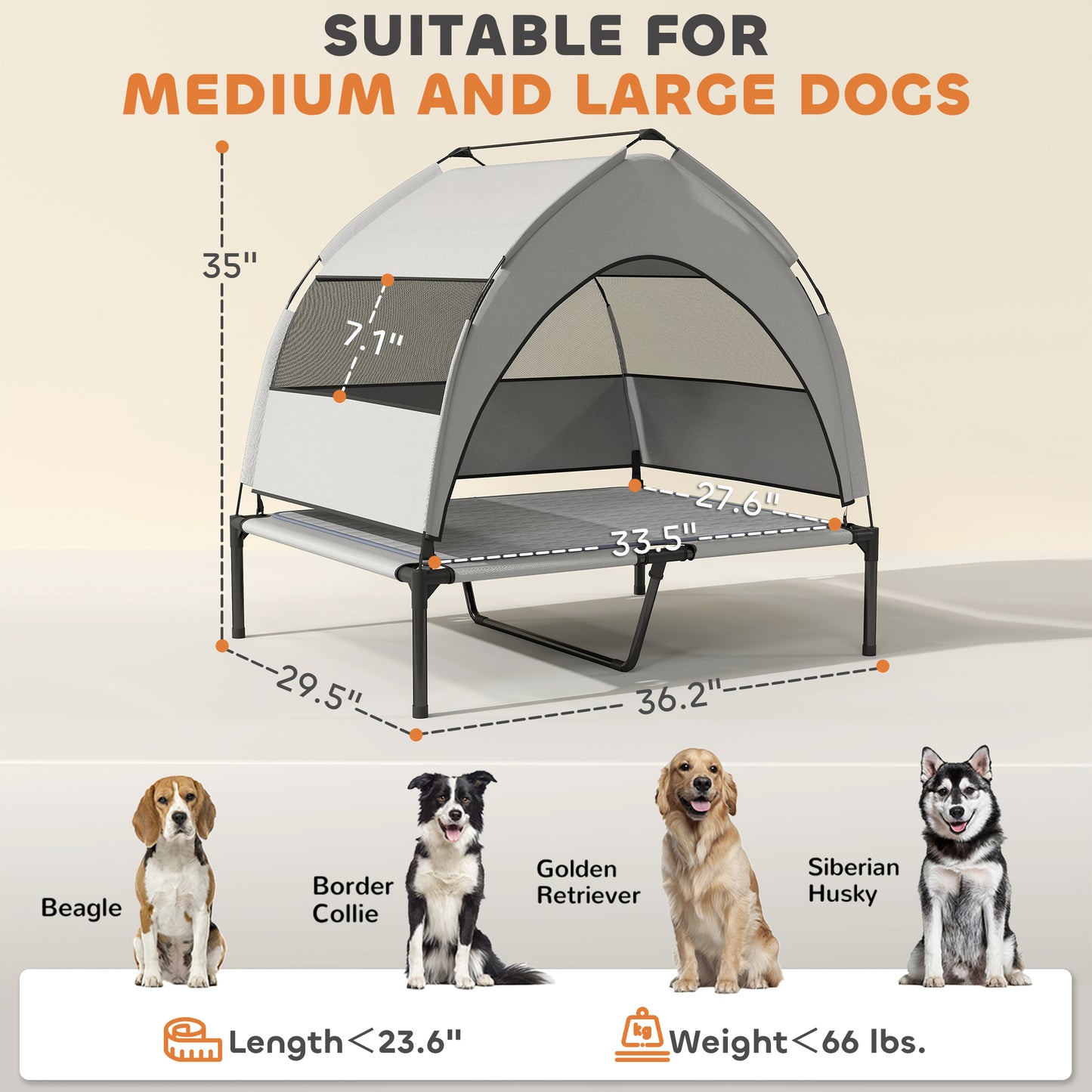 Portable Outside Raised Pet Cot with Cooling Pad, Storage Bag