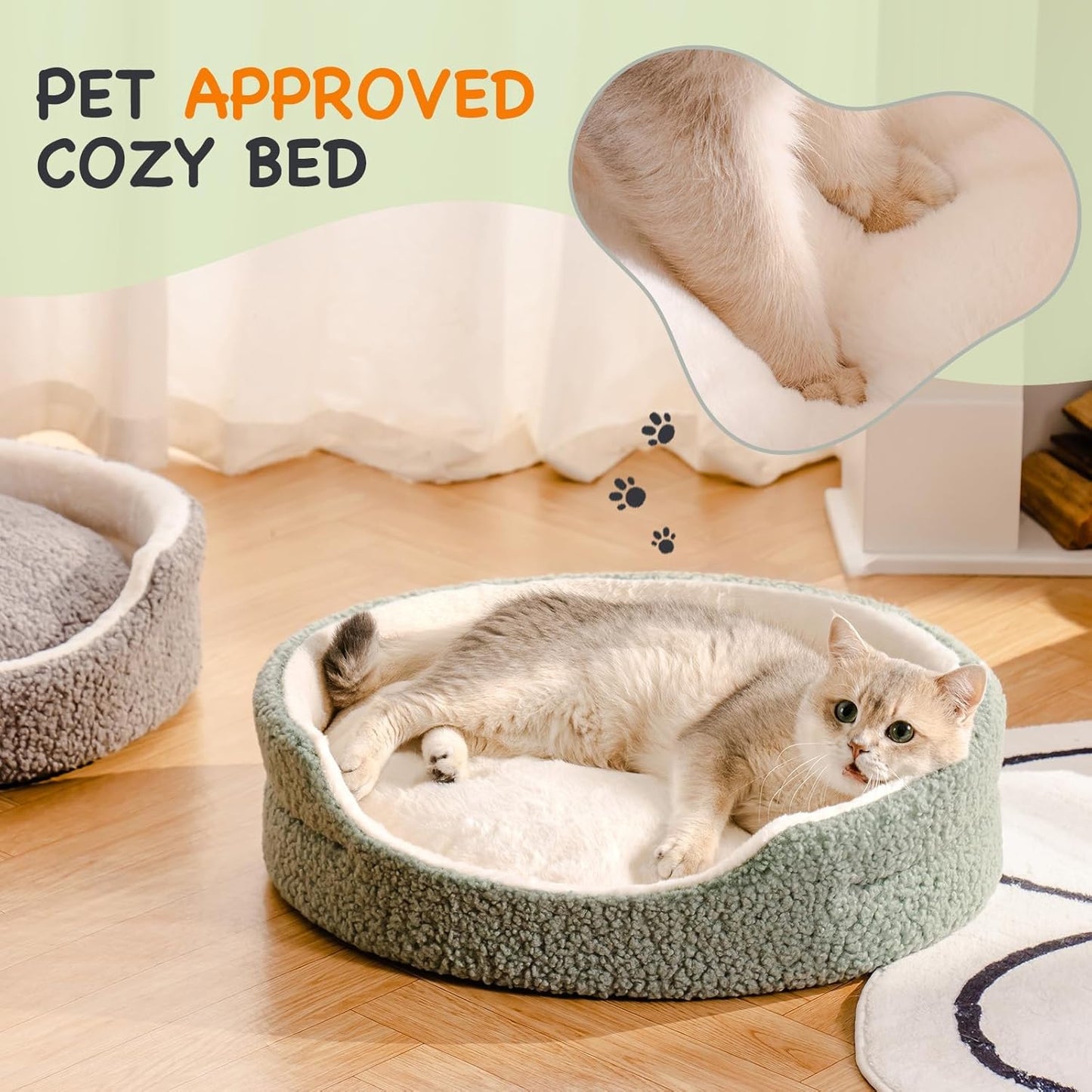 Bed With Non-Slip Bottom, Plush Indoor Cat Bed For Kittens & Puppies