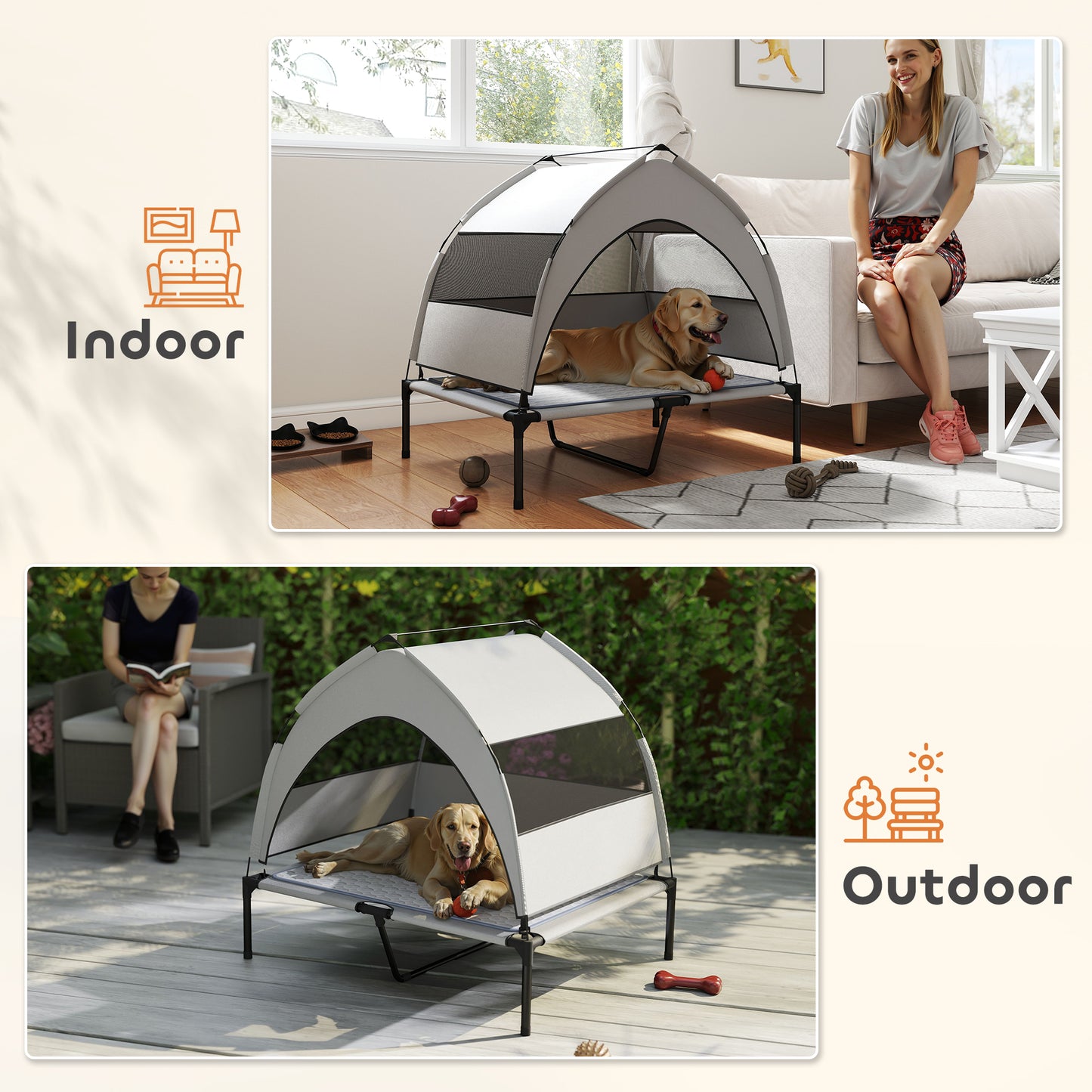 Portable Outside Raised Pet Cot with Cooling Pad, Storage Bag