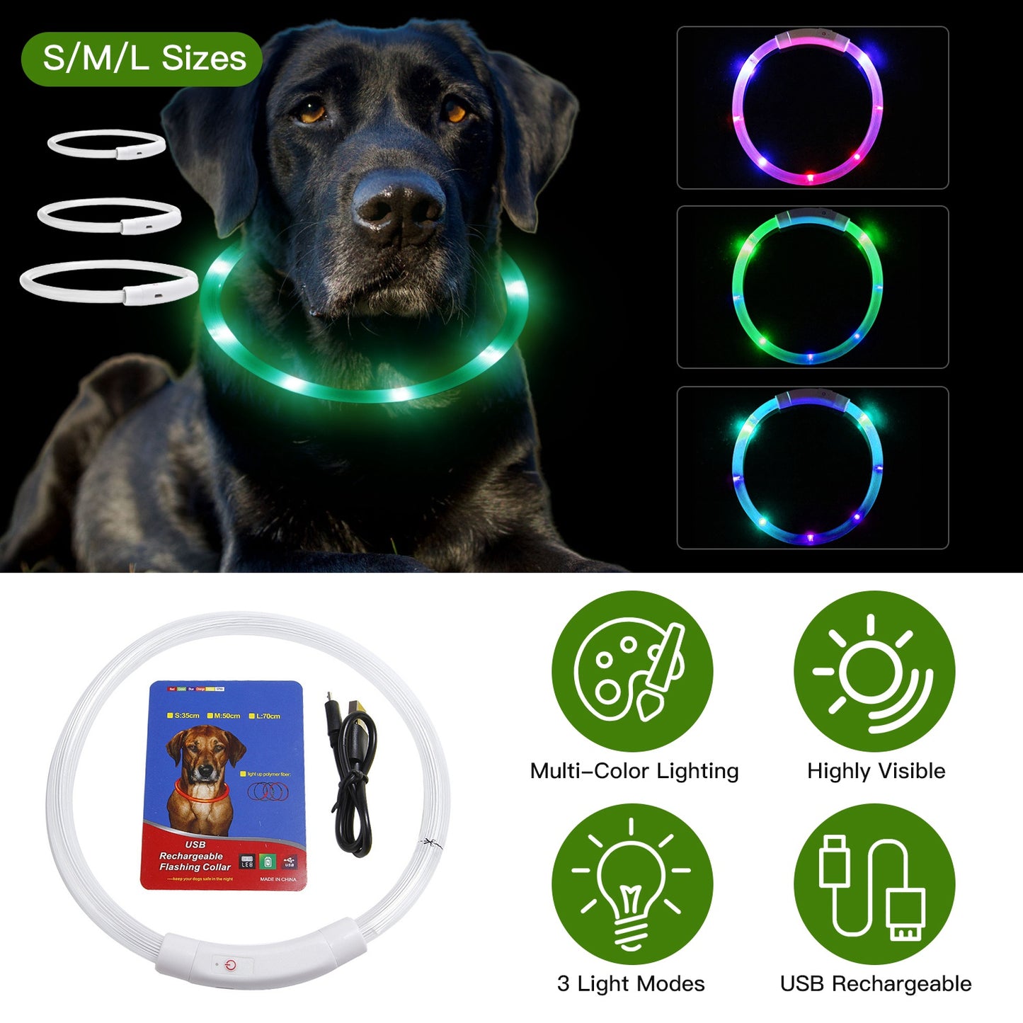 Lighting Dog Safety Collar Cuttable Dog Night Walking