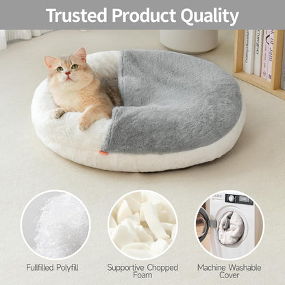Washable Pet Bed With Blanket & Non-Slip Base For Cats