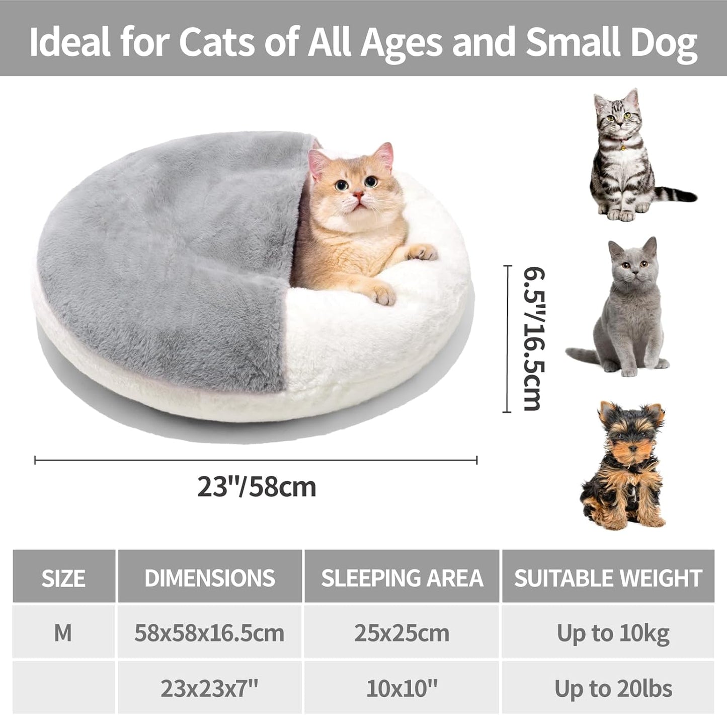 Washable Pet Bed With Blanket & Non-Slip Base For Cats