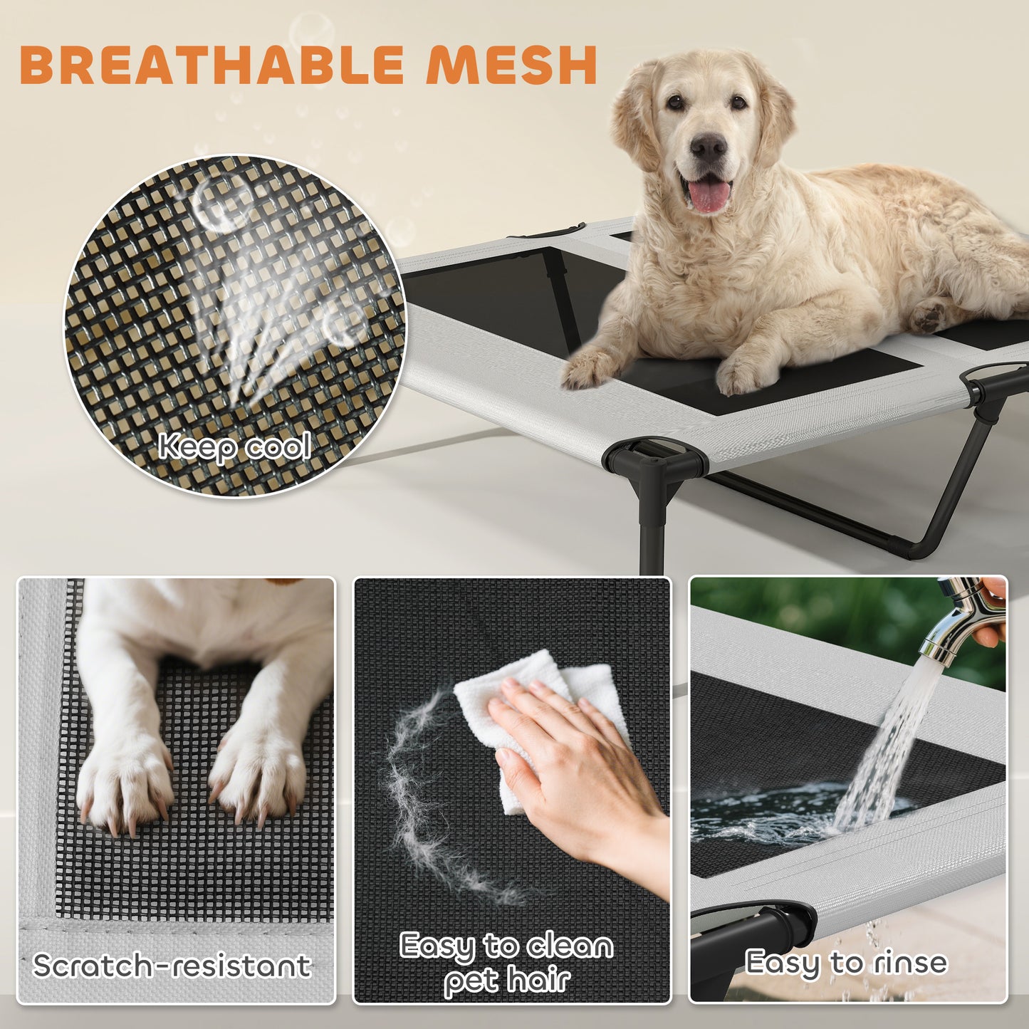 Portable Outside Raised Pet Cot with Cooling Pad, Storage Bag