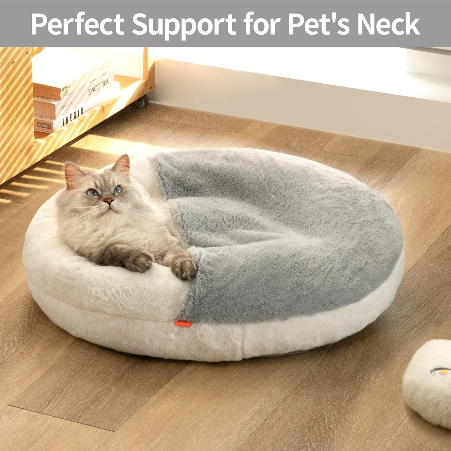 Washable Pet Bed With Blanket & Non-Slip Base For Cats