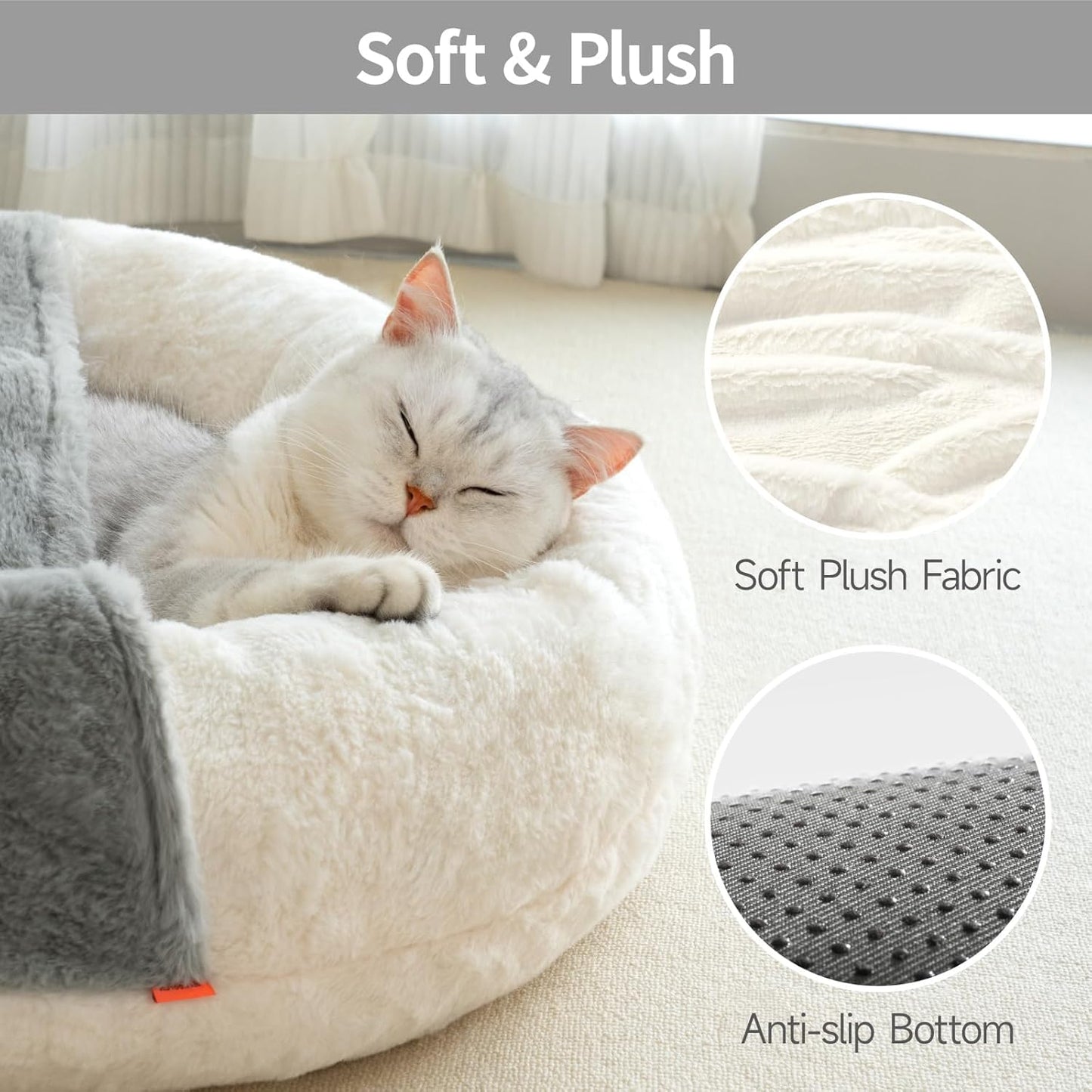 Washable Pet Bed With Blanket & Non-Slip Base For Cats